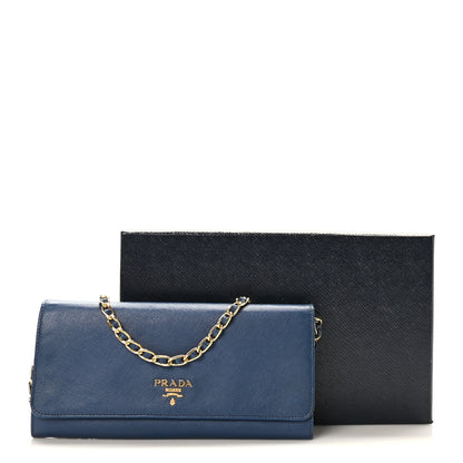 Prada Saffiano Metal Oro Chain Wallet Bleuette 11 of 11