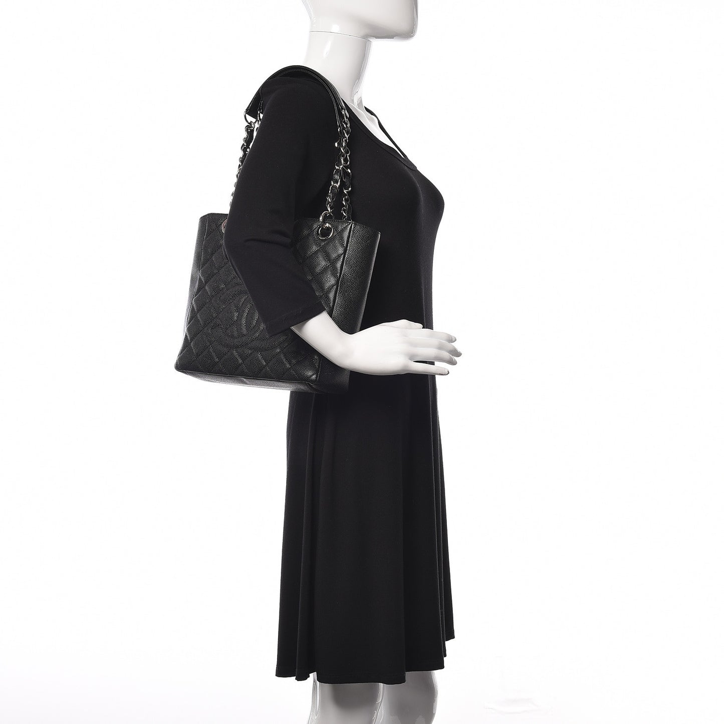 Caviar Quilted Petit Shopping Tote PST Black