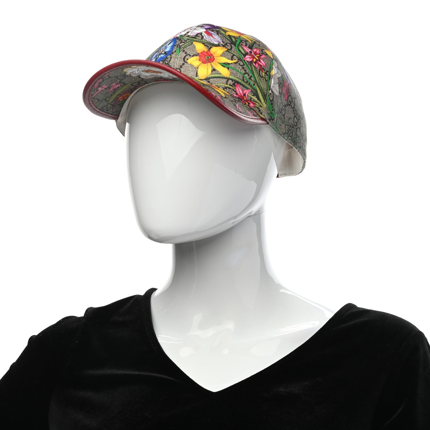 Gucci GG Supreme Flora Claudia Baseball Hat 58 L Red 2 of 10