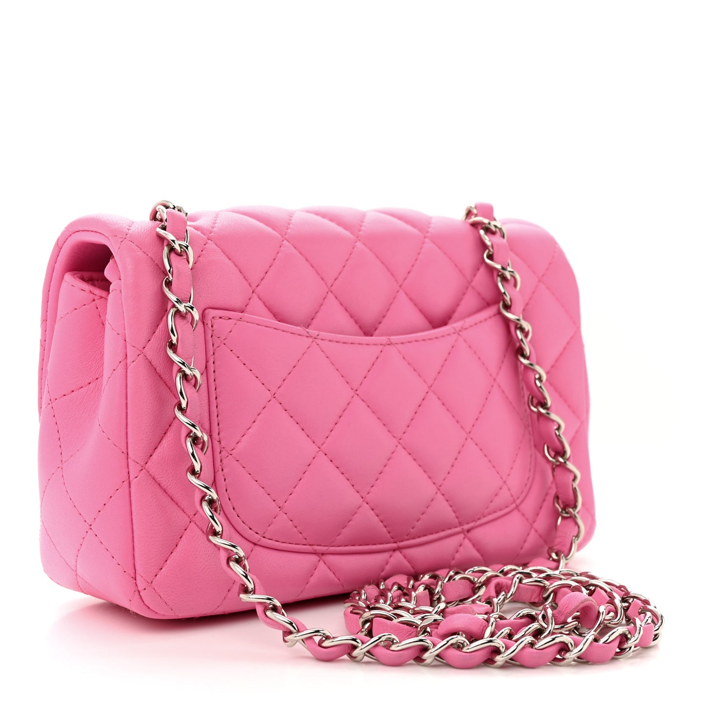 Lambskin Quilted Mini Rectangular Flap Neon Pink