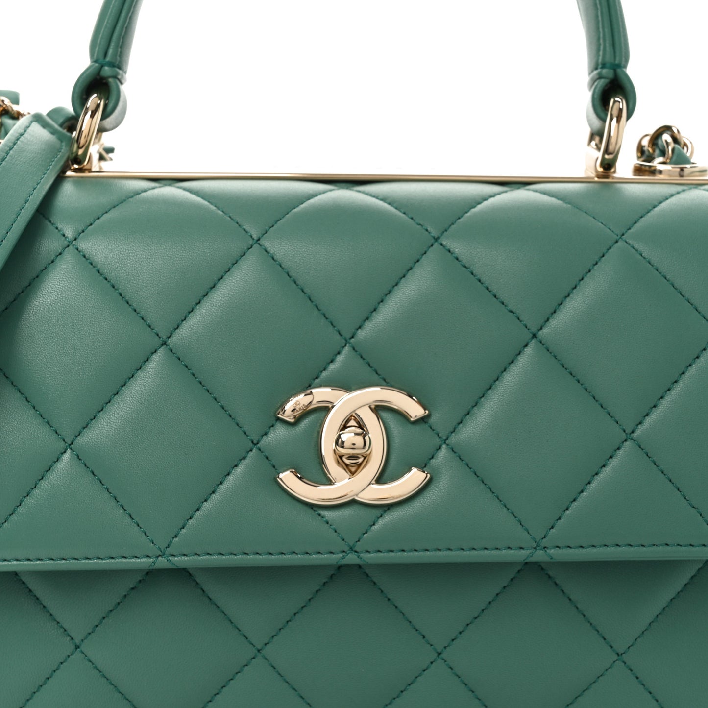 Lambskin Quilted Small Trendy CC Flap Dual Handle Bag Green
