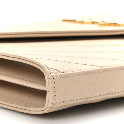Saint Laurent Grain De Poudre Matelasse Chevron Monogram Chain Wallet Dark Beige 8 of 9