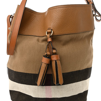 Burberry Grainy Calfskin Canvas Mega Check Medium Ashby Tassel Hobo Saddle Brown 7 of 9