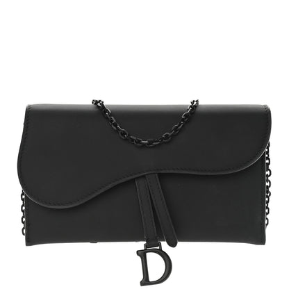 Christian Dior Ultra Matte Calfskin Saddle Chain Wallet Pouch Black 3 of 9