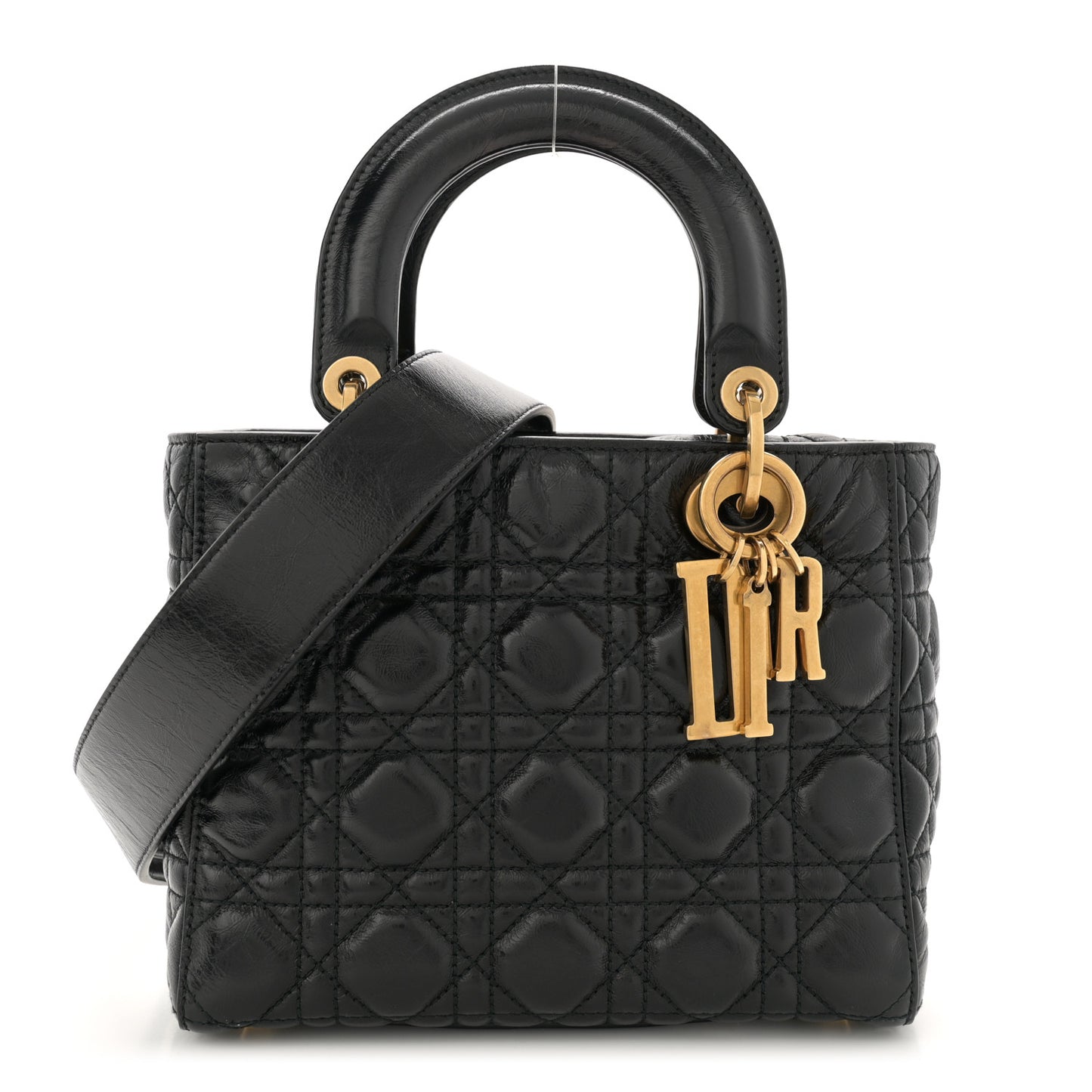 Crinkled Patent Cannage Small Lucky Badges My Lady Dior Black