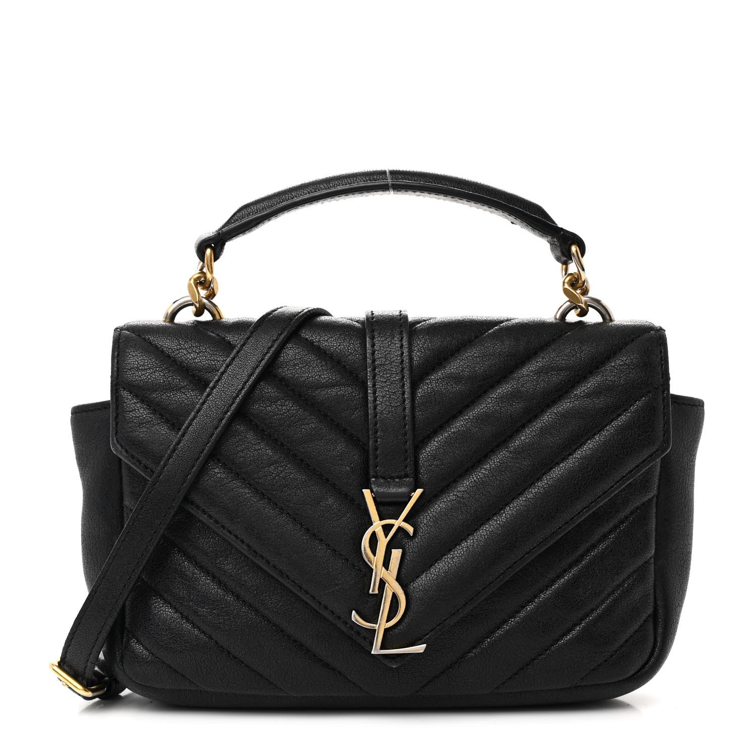 Saint Laurent Sheepskin Matelasse Chevron Monogram College Chain Wallet Black 1 of 11