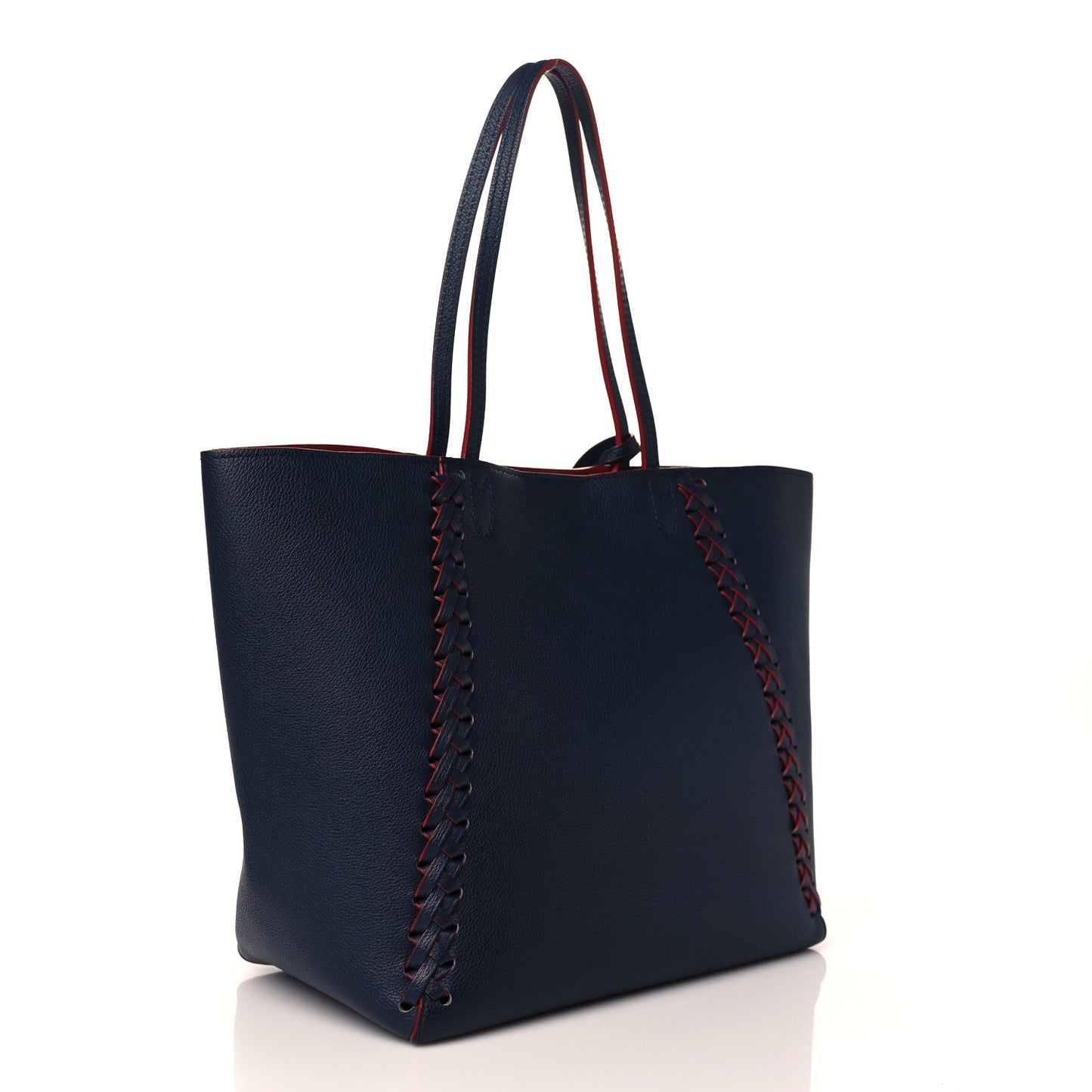 Calfskin Braided Lockme Cabas Marine Rouge