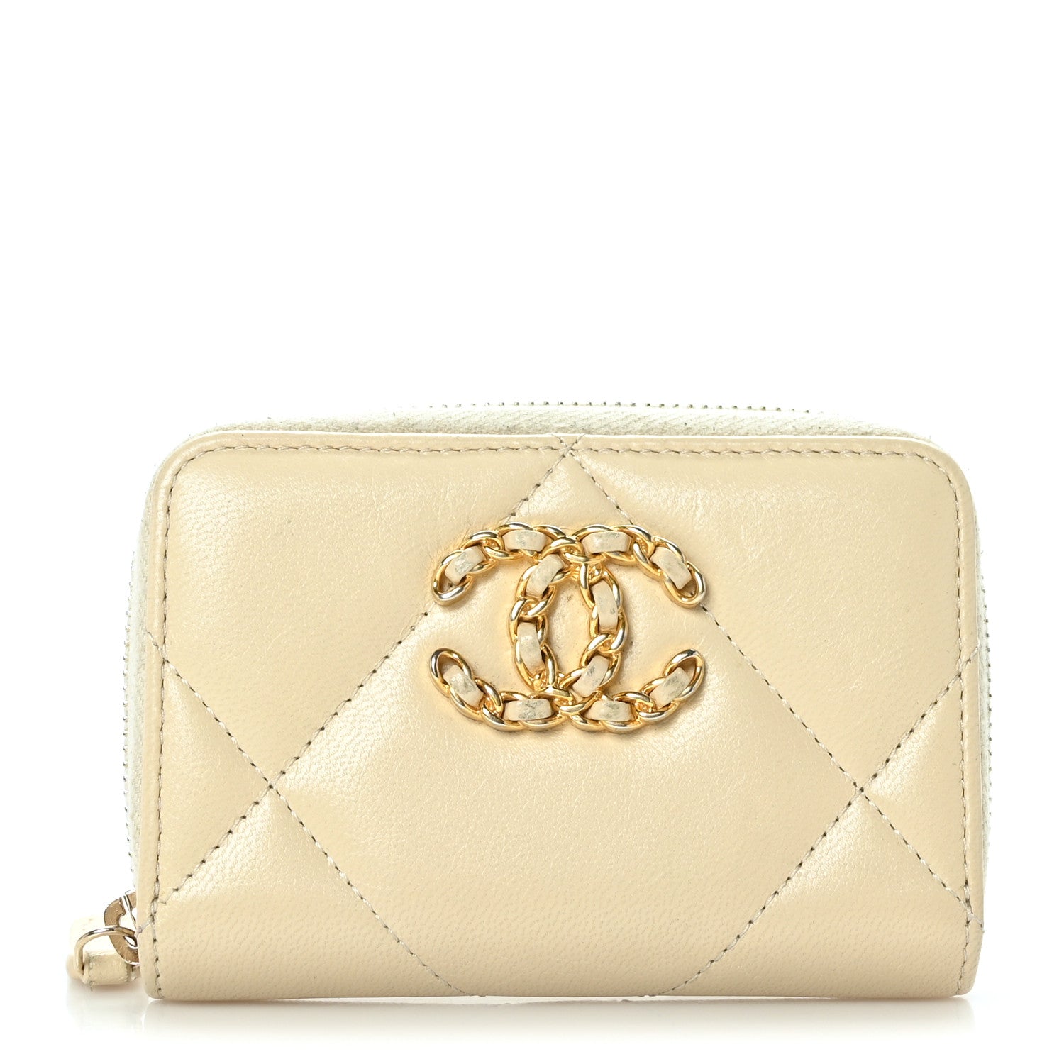 Chanel Lambskin Quilted 19 Zip Around Coin Purse Wallet Beige 1 of 9