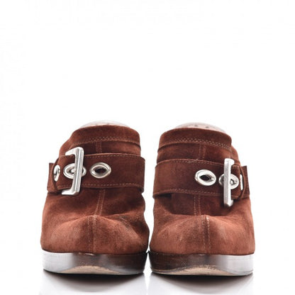 Saint Laurent Suede Buckle Mules 38 Brown 2 of 12