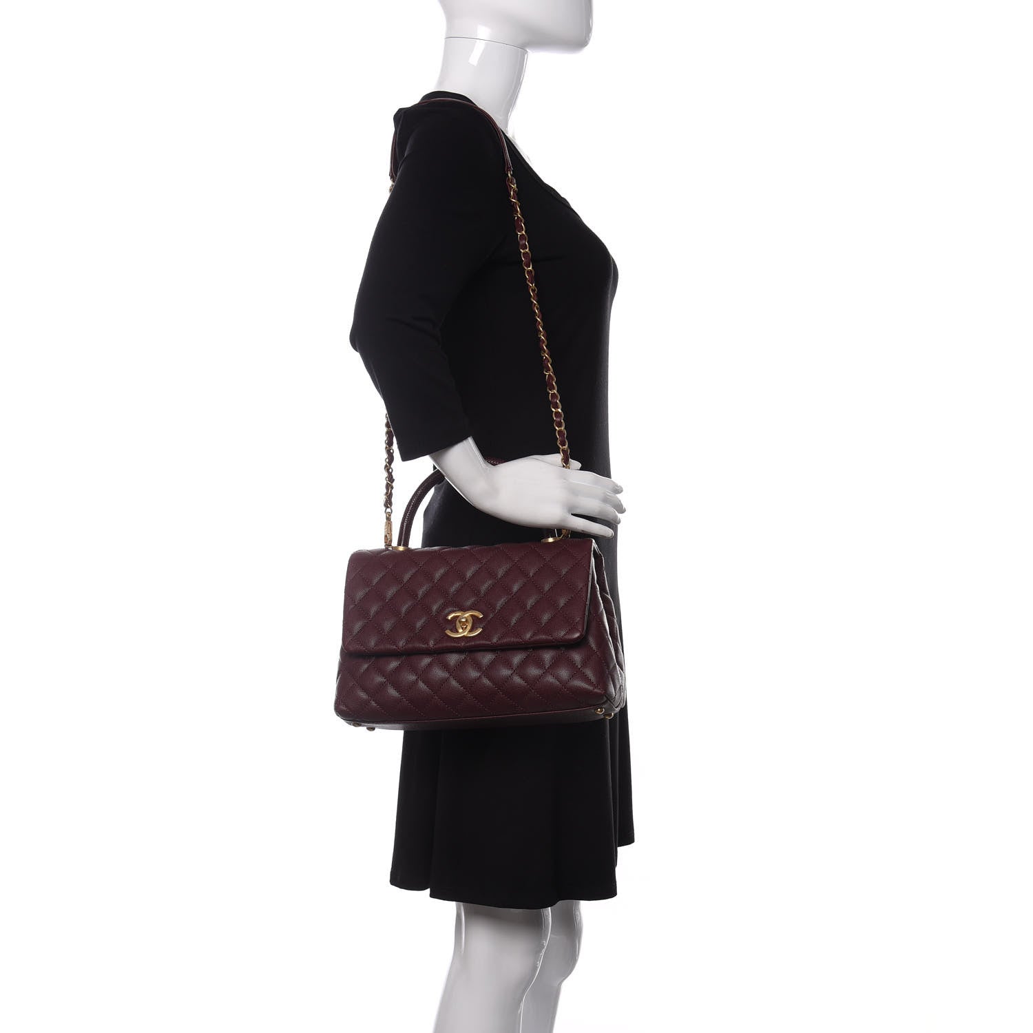 Chanel Caviar Lizard Embossed Quilted Small Coco Handle Flap Burgundy 2 of 11