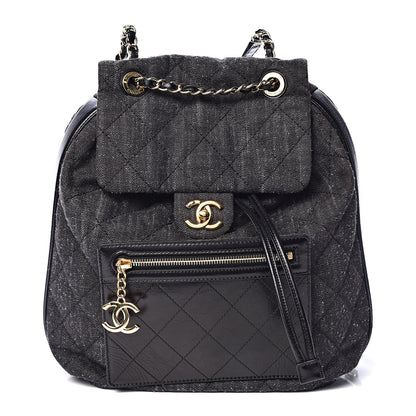 Chanel Denim Calfskin Quilted Backpack Dark Grey Black 1 of 11
