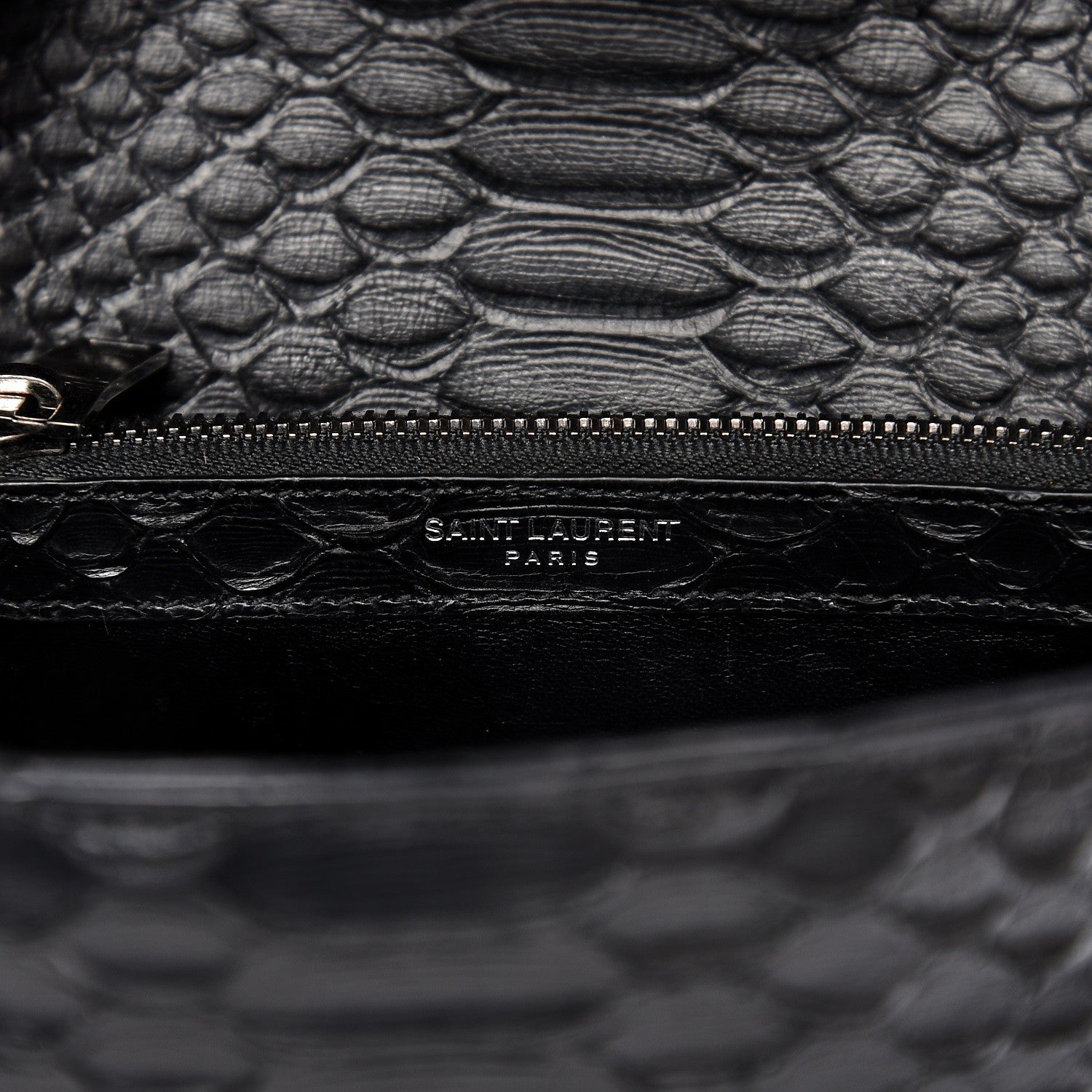 Saint Laurent Calfskin Python Embossed Monogram Medium College Bag Black 7 of 8