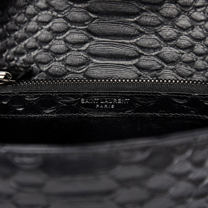 Saint Laurent Calfskin Python Embossed Monogram Medium College Bag Black 7 of 8