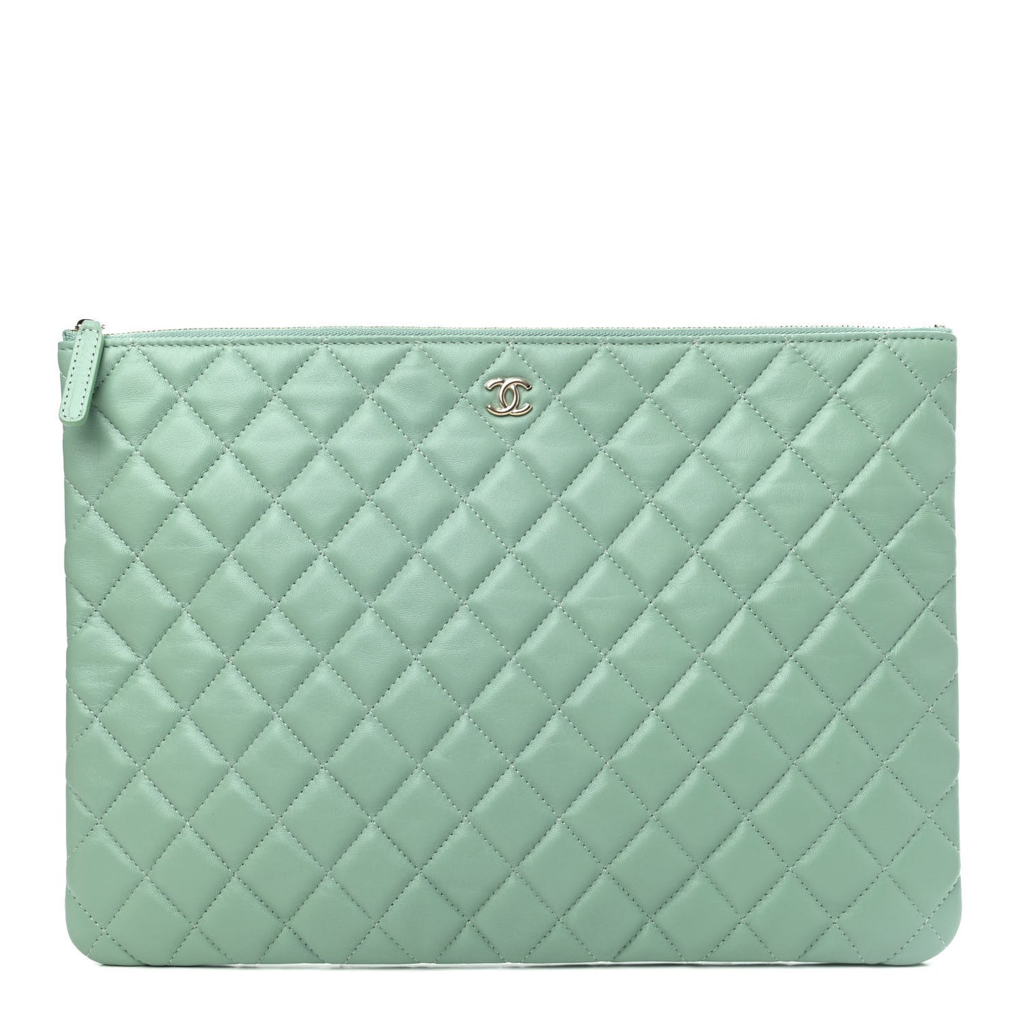 Lambskin Quilted Large Cosmetic Case Green