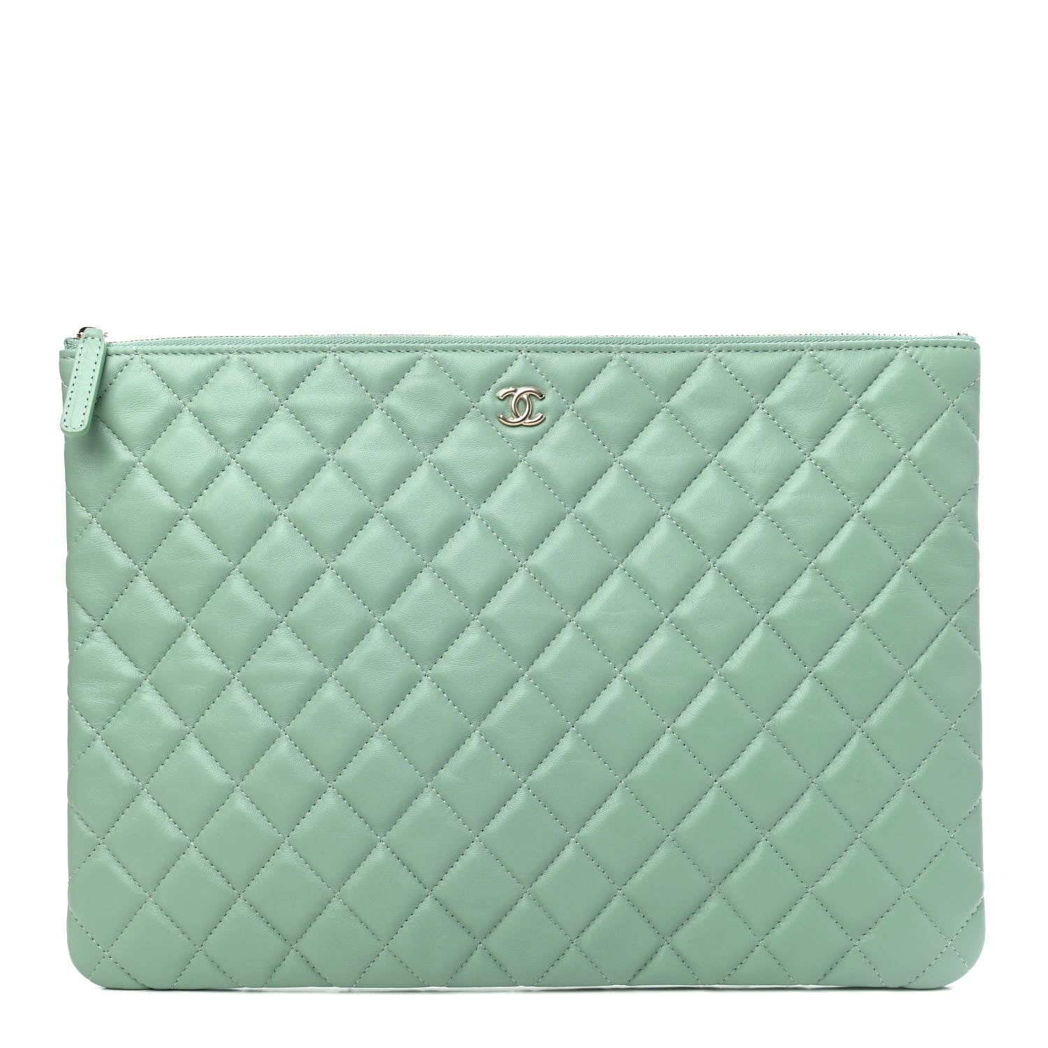 Chanel Lambskin Quilted Large Cosmetic Case Green 1 of 4