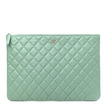 Chanel Lambskin Quilted Large Cosmetic Case Green 1 of 4