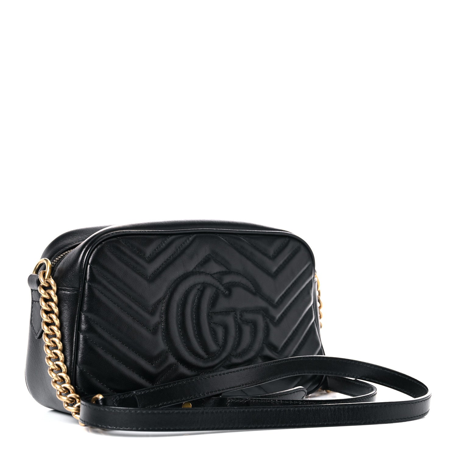 Gucci Calfskin Matelasse Small GG Marmont Chain Shoulder Bag Black 3 of 16