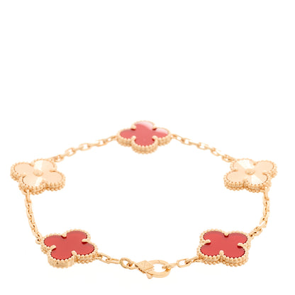 Van Cleef & Arpels 18K Rose Gold Carnelian 5 Motifs Guilloche Vintage Alhambra Bracelet 2 of 5