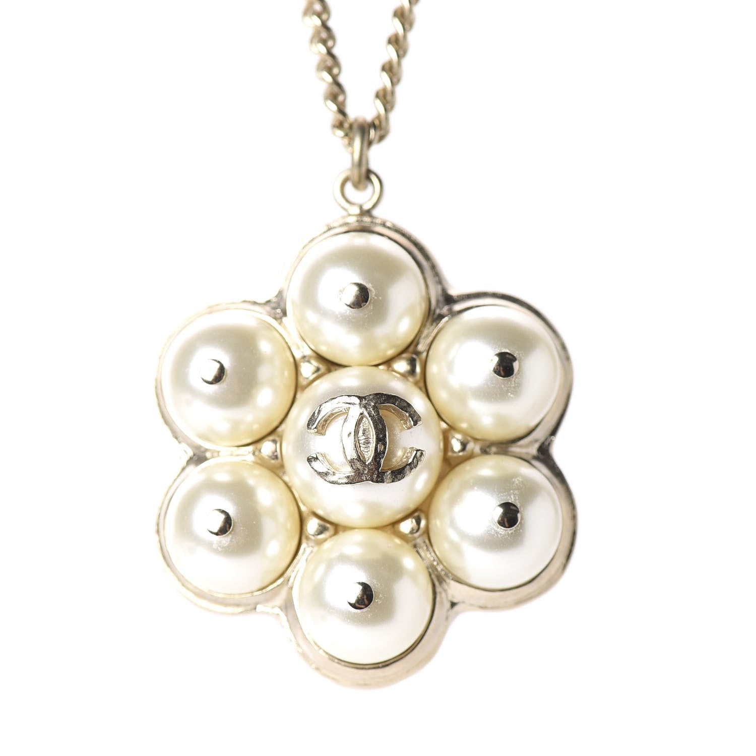 Chanel Pearl Flower CC Pendant Necklace Gold 3 of 6