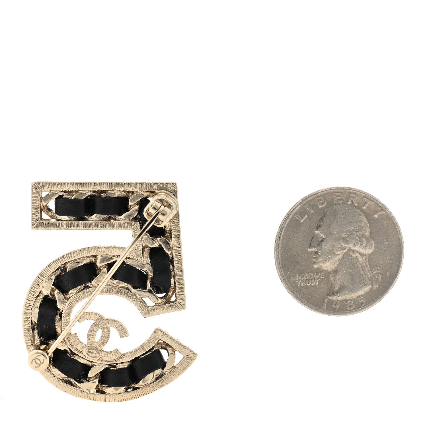 Chanel Lambskin Crystal 5 CC Brooch Black Gold 2 of 3