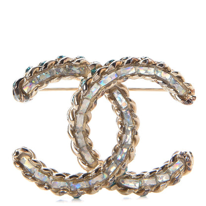Chanel Iridescent Crystal CC Brooch Blue Gold 1 of 6