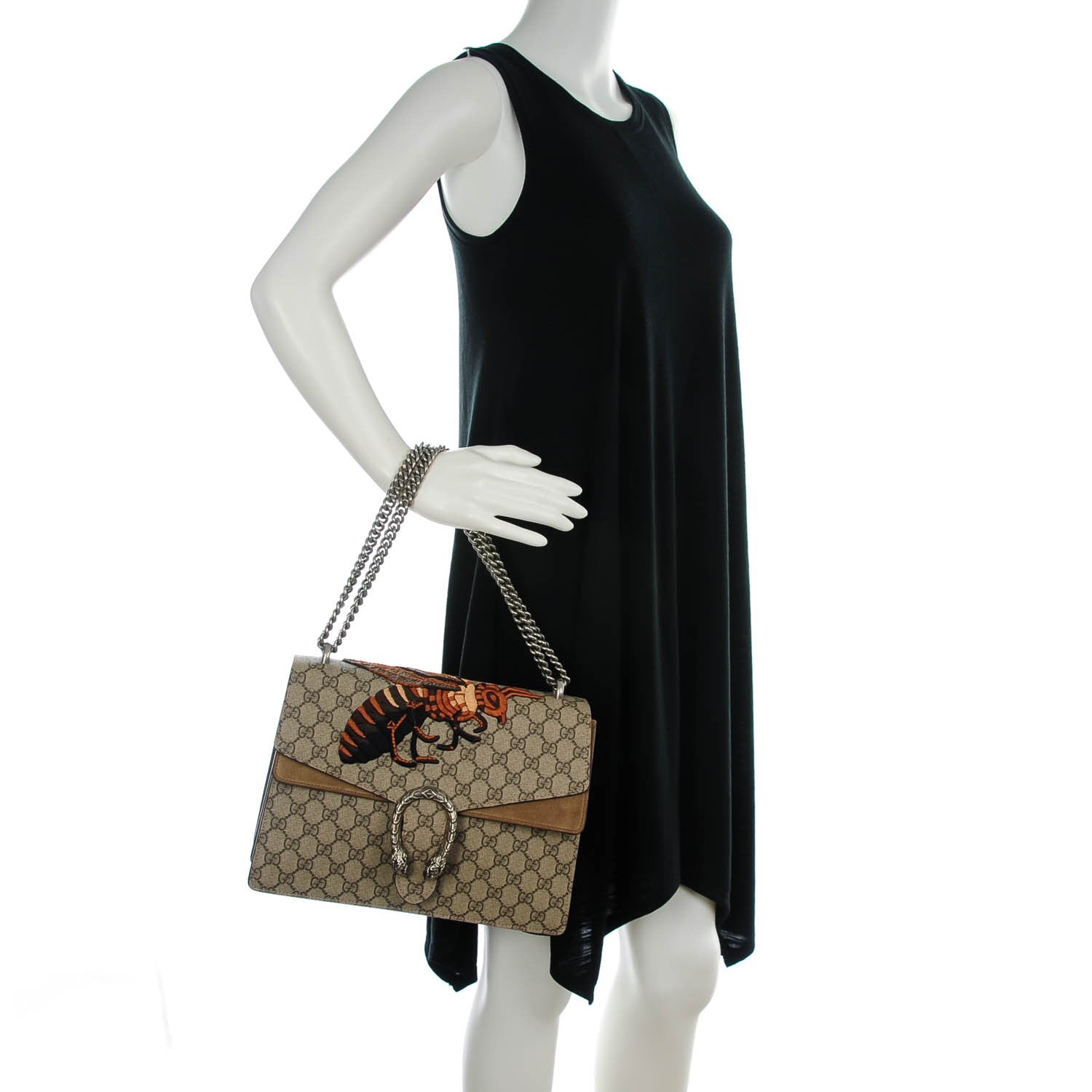 Gucci GG Supreme Monogram Bee Embroidered Medium Dionysus Shoulder Bag Taupe 2 of 8