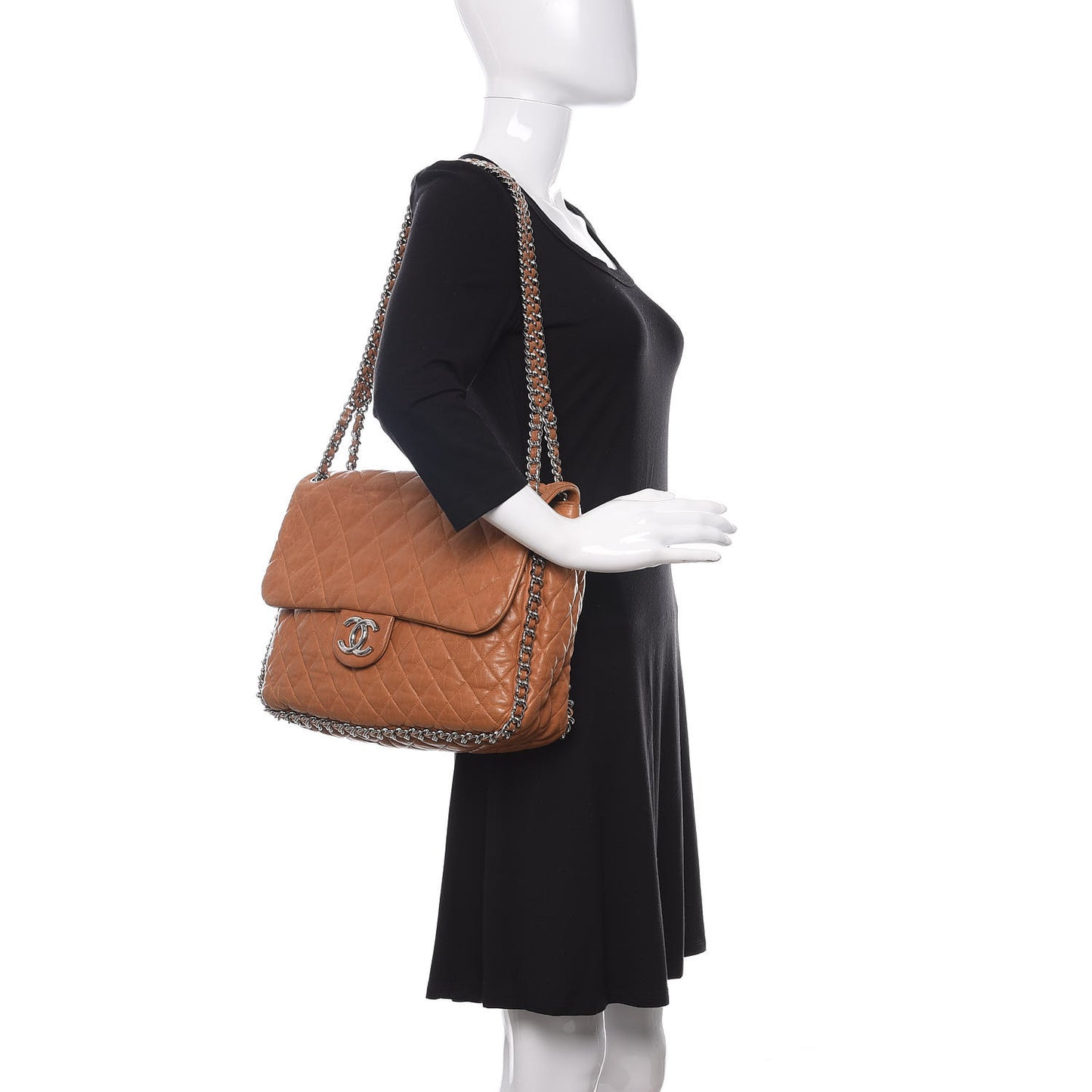 Washed Lambskin Chain Around Maxi Flap Bag Dark Beige