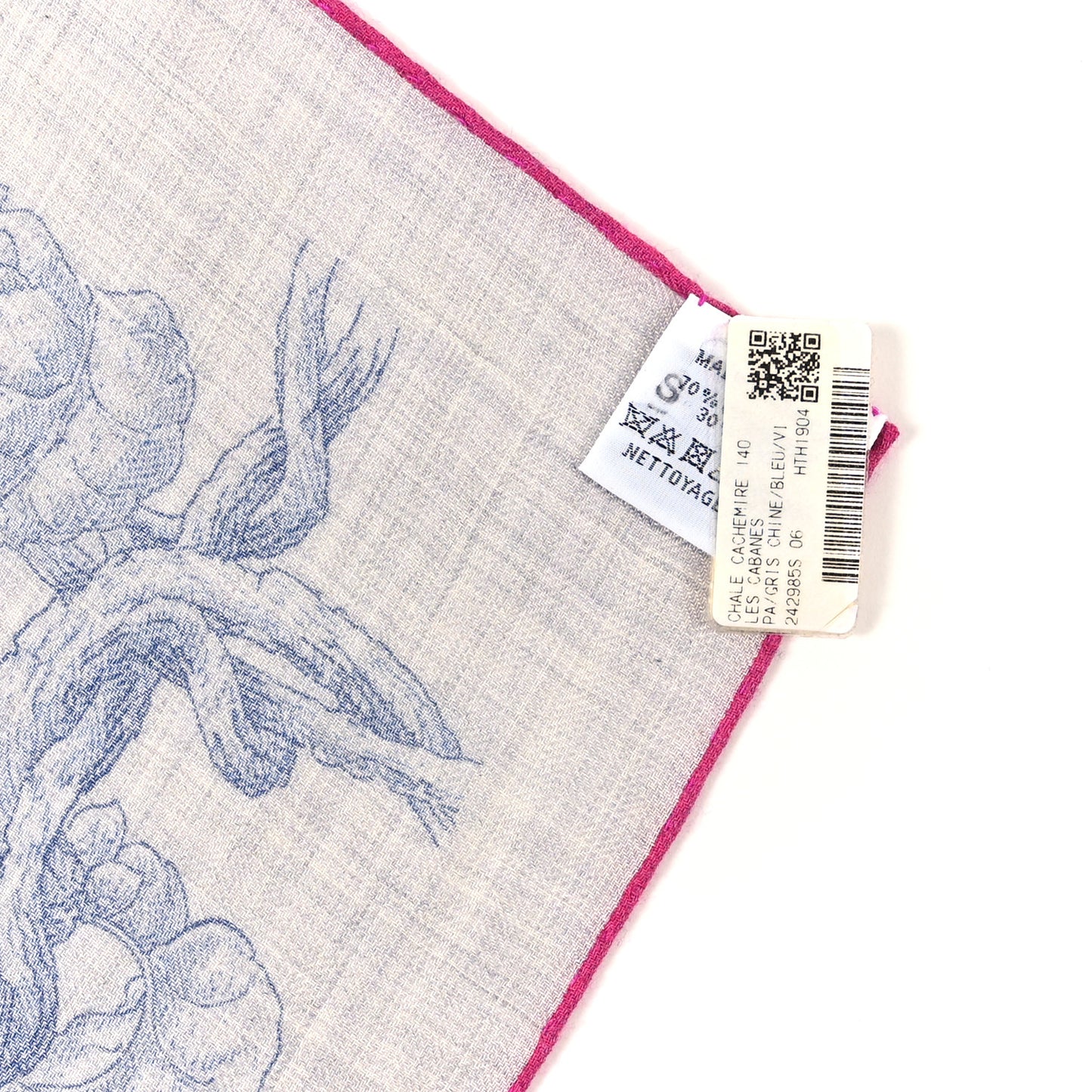 Cashmere Silk Les Cabanes Shawl 140 Gris Chine Bleu Violet