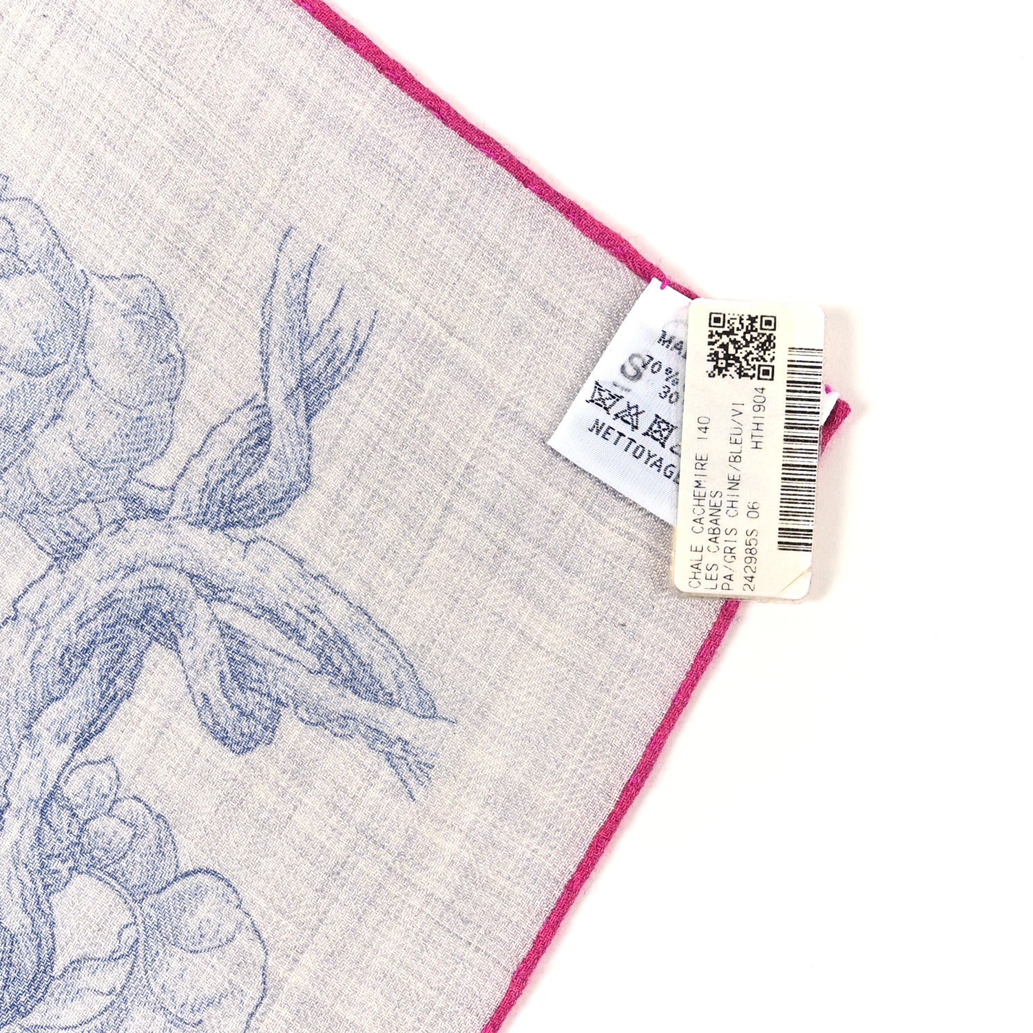 Hermes Cashmere Silk Les Cabanes Shawl 140 Gris Chine Bleu Violet 4 of 4