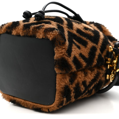 Fendi Shearling Vitello Dolce F is Fendi Macro FF 1974 Mini Mon Tresor Bucket Bag Tobacco Black 11 of 11