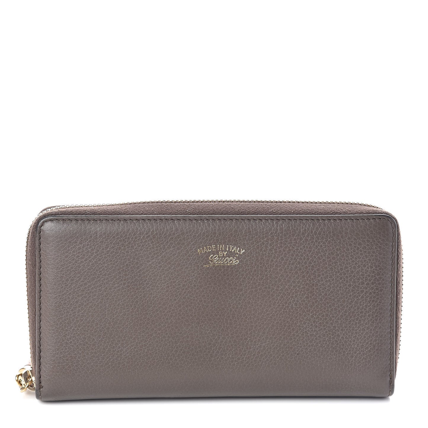 Dollar Calfskin Bamboo Tassel Zip Around Wallet Grey Field