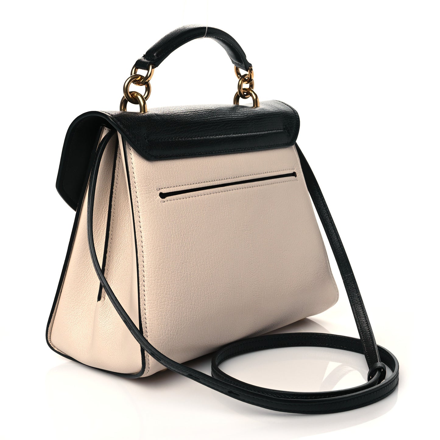 Calfskin Margot Top Handle Satchel Beige Black