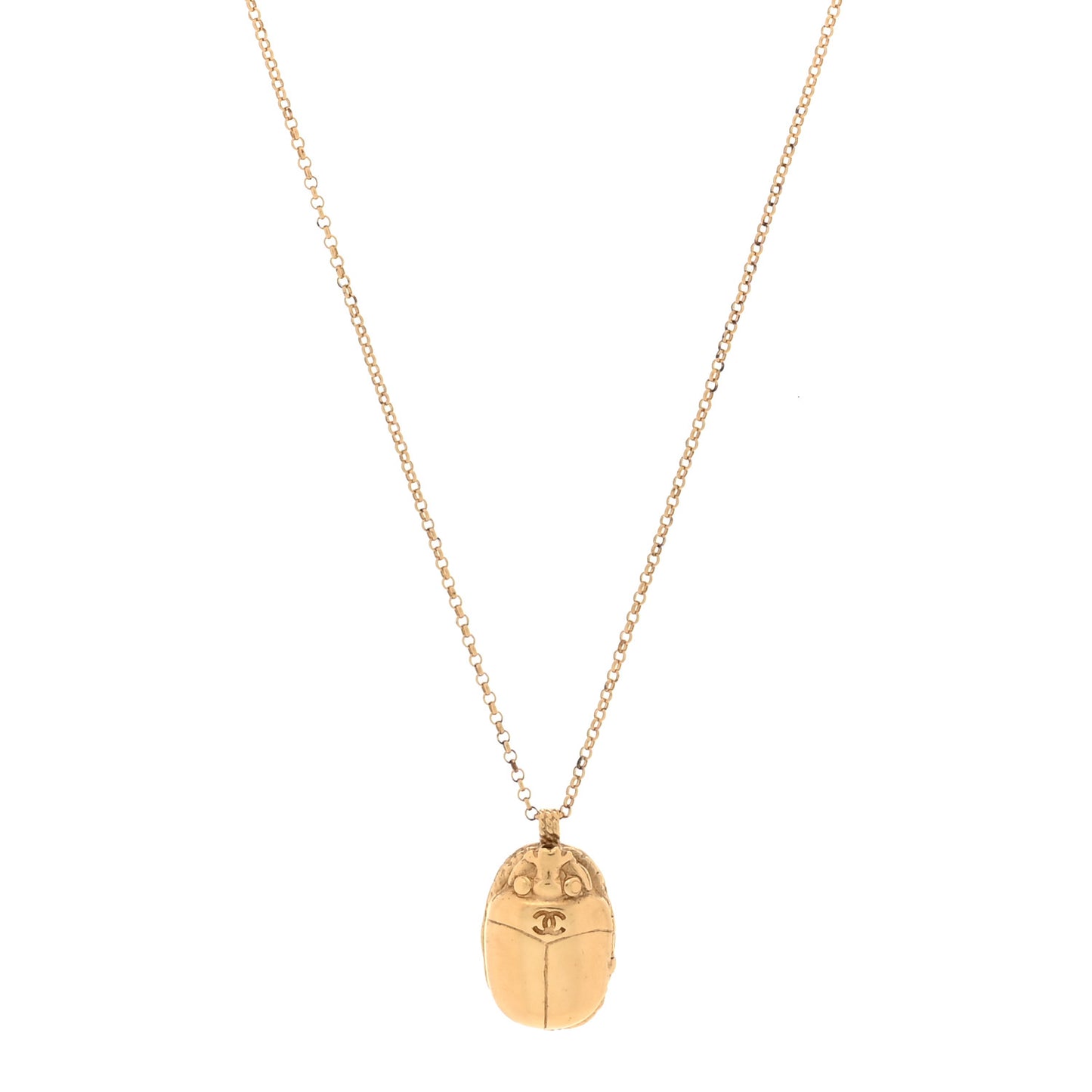 Metal Scarab CC Locket Necklace Gold