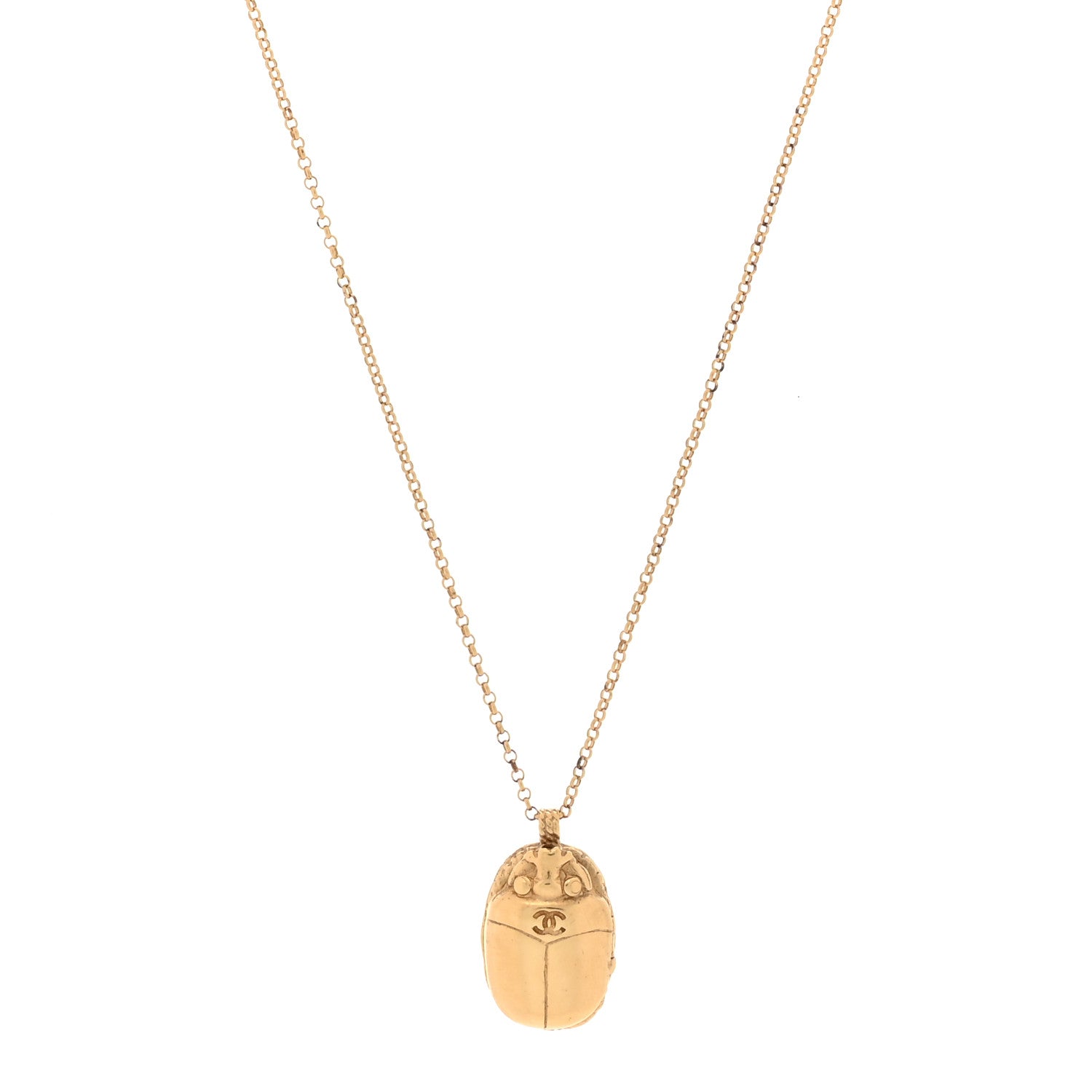 Chanel Metal Scarab CC Locket Necklace Gold 1 of 7