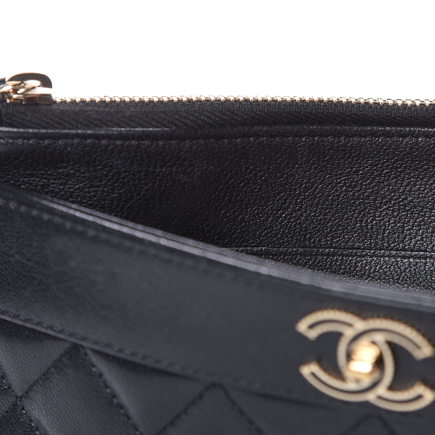 Chanel Sheepskin Quilted Mademoiselle Vintage Zip Pouch Black 8 of 10