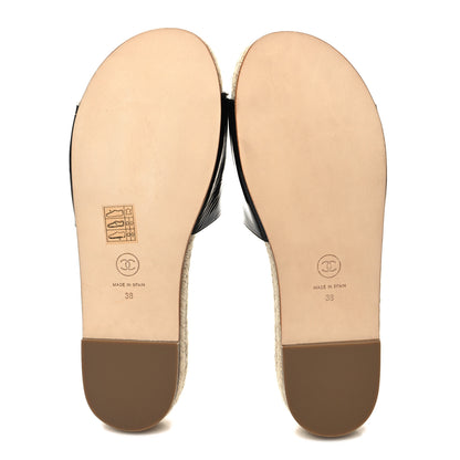 Chanel Patent Calfskin Crystal CC Espadrille Slip On Sandals 38 Black 5 of 9