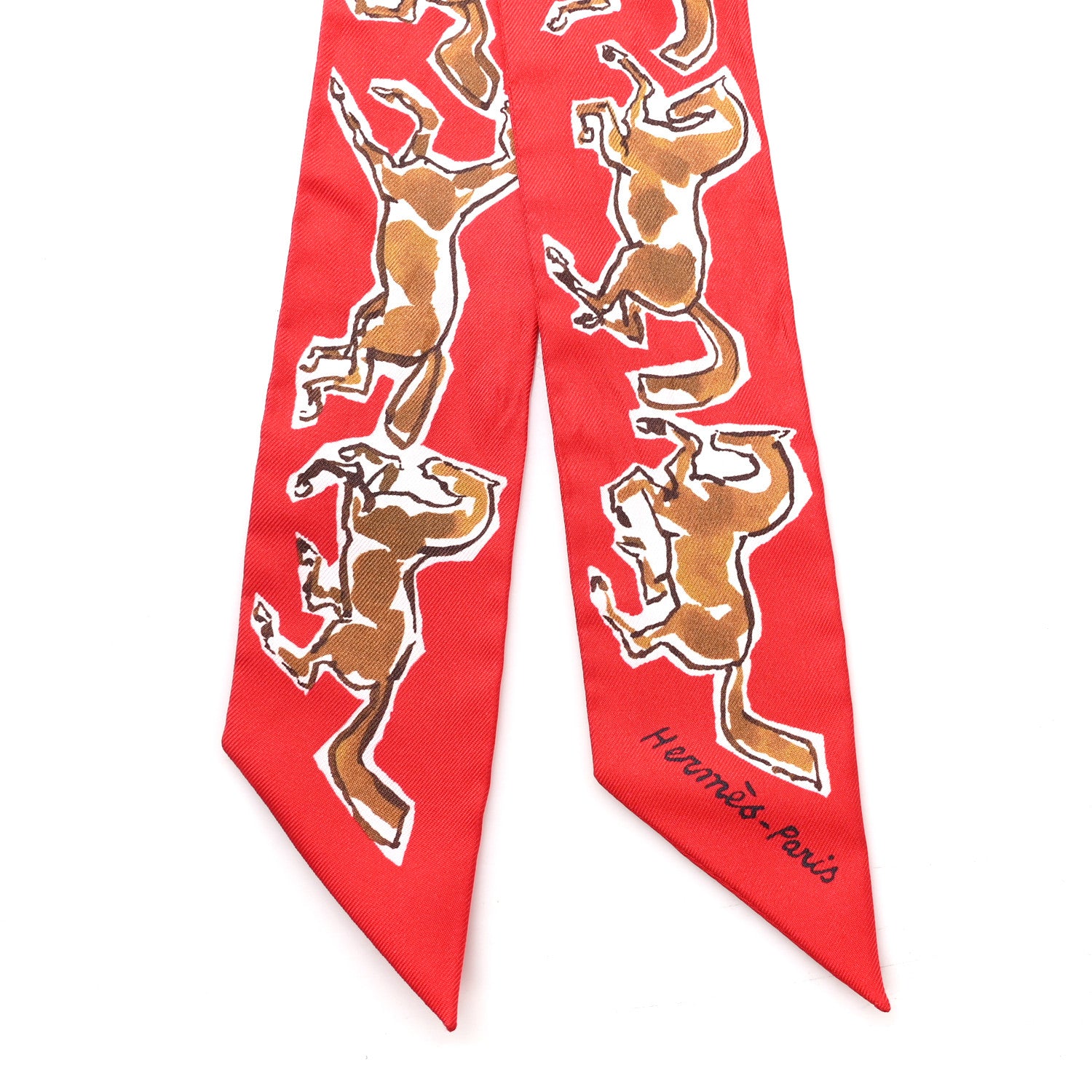 Hermes Silk Chevaux En Liberte Twilly Rouge Caramel White 2 of 3