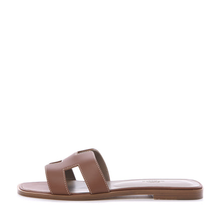 Hermes Box Calfskin Oran Sandals 38 Gold 1 of 8