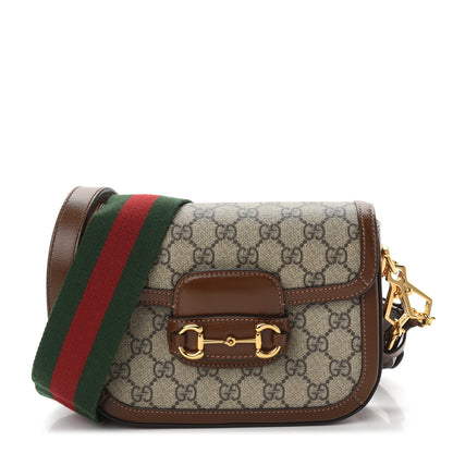 Gucci GG Supreme Monogram Web Mini Horsebit 1955 Shoulder Bag Beige Brown Sugar 1 of 10