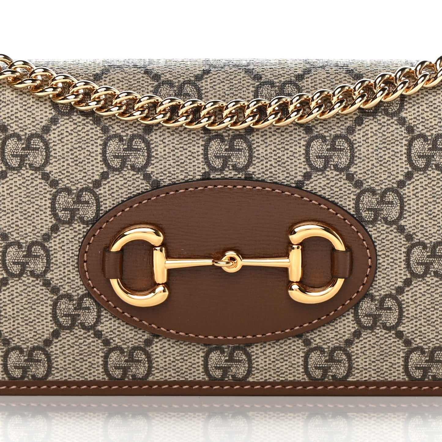 GG Supreme Monogram Azalea Calfskin Horsebit 1955 Wallet On Chain Beige Ebony Brown Sugar