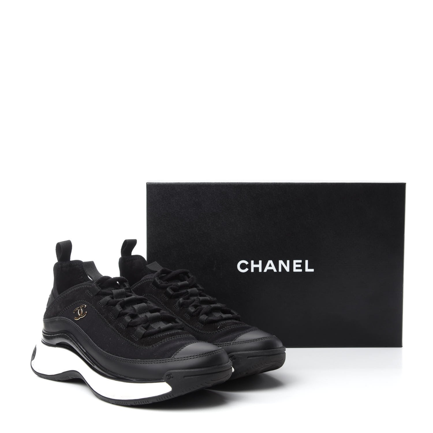 Chanel Fabric Calfskin Suede CC Sneakers 38 Black 10 of 10