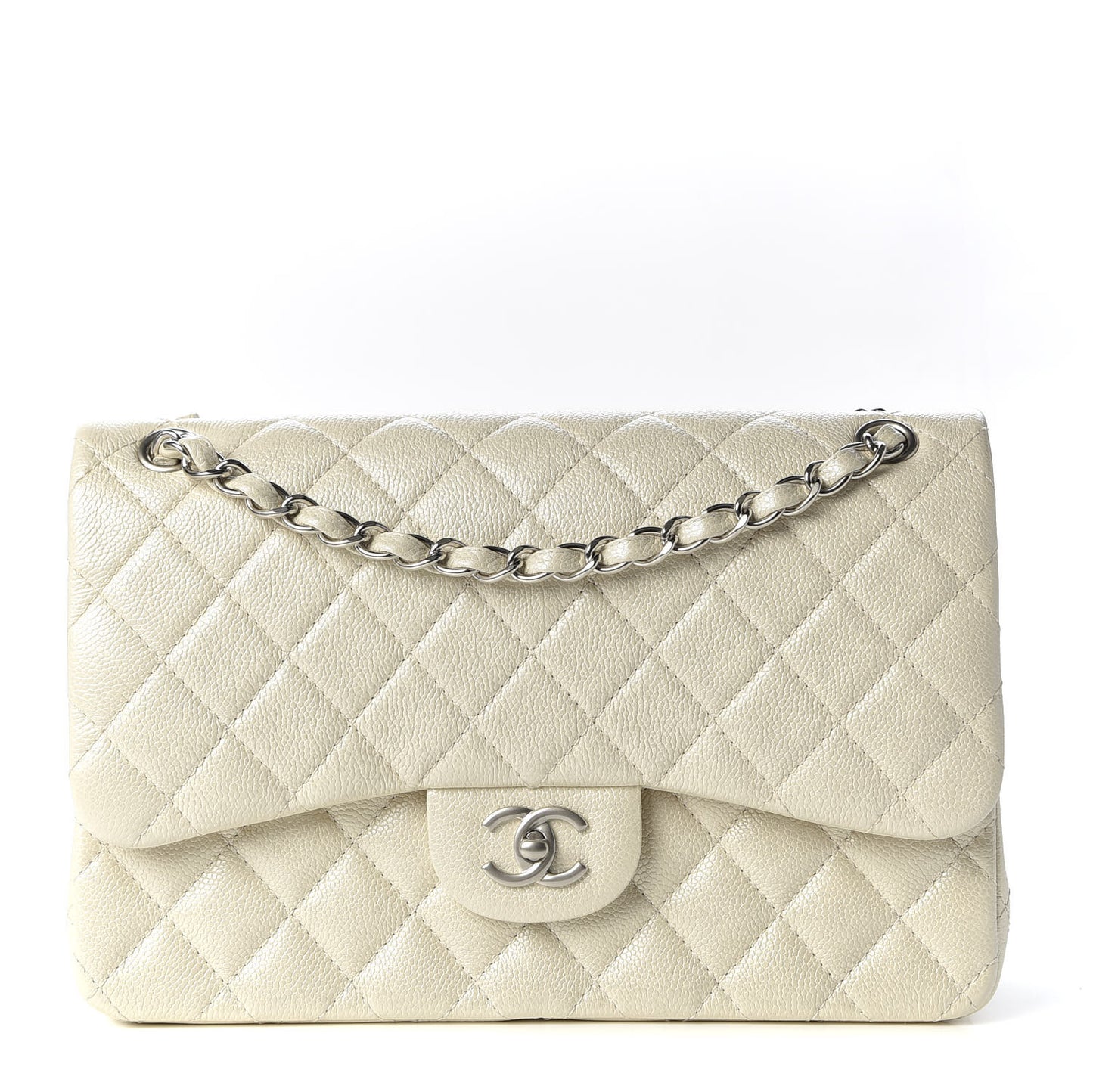 Pearly Caviar Quilted Jumbo Double Flap Dark White