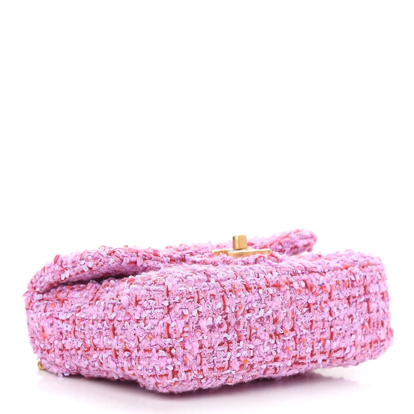 Tweed Enamel Quilted Mini Pending CC Square Flap Light Purple Pink Red