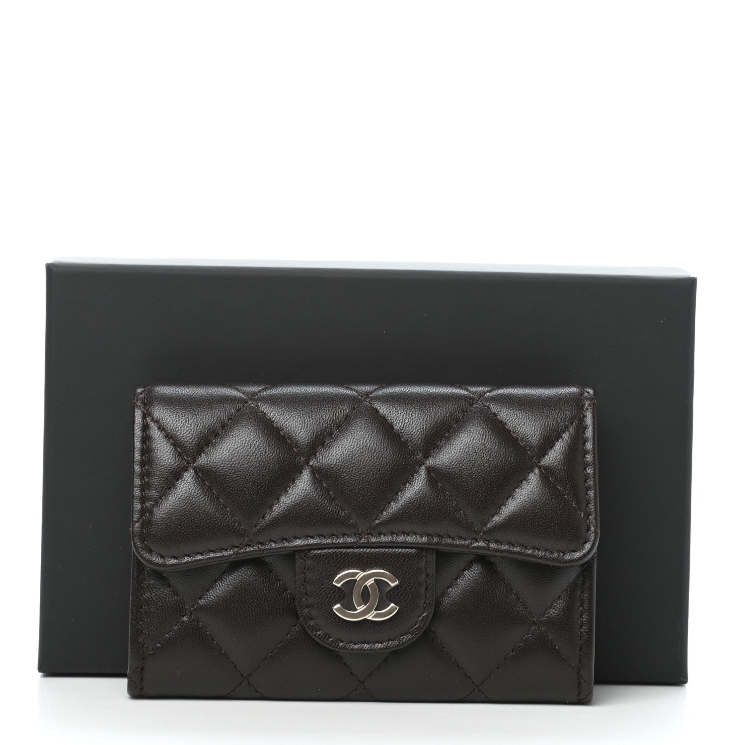 Chanel Lambskin Quilted Flap Card Holder Wallet Dark Brown 9 of 9