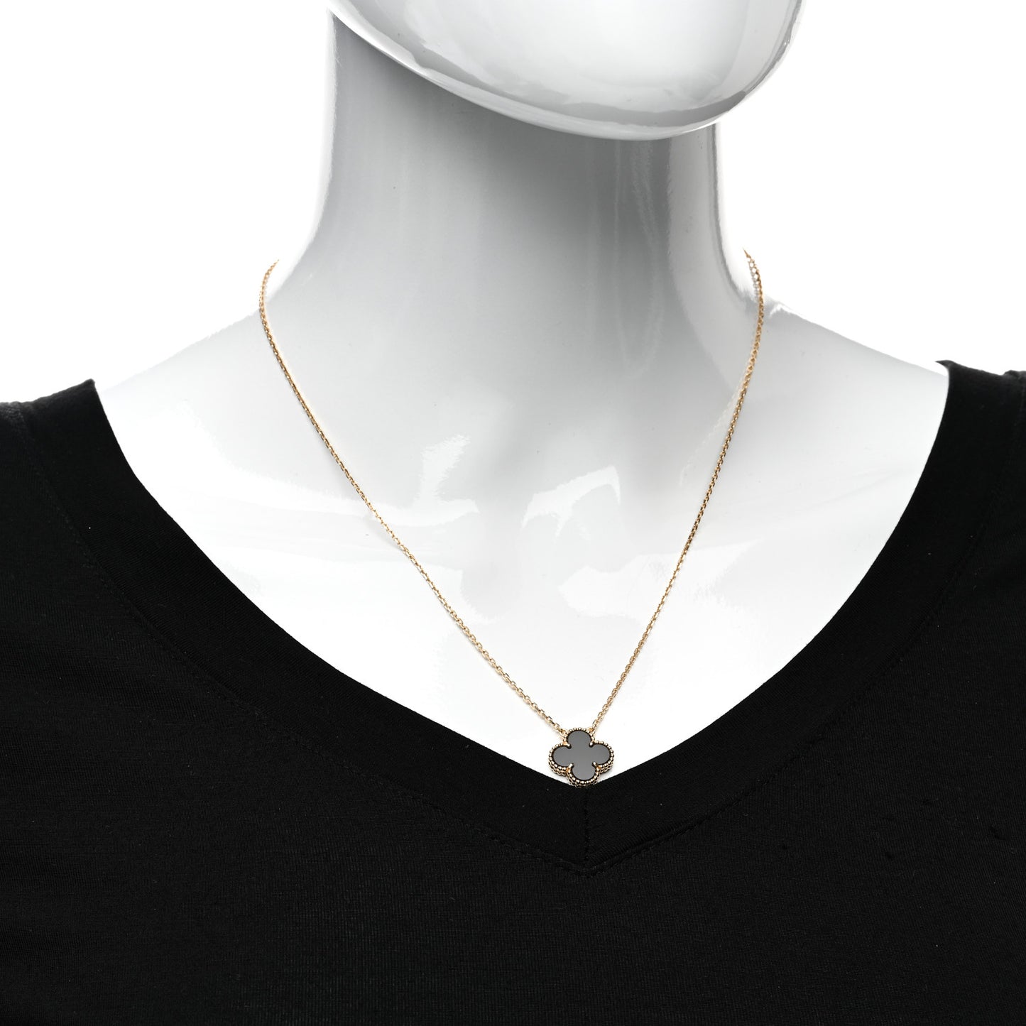 18K Yellow Gold Black Onyx Vintage Alhambra Pendant Necklace