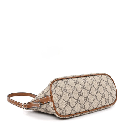 Gucci GG Supreme Monogram Emblem Small Shoulder Bag Beige Dark Brown 4 of 10