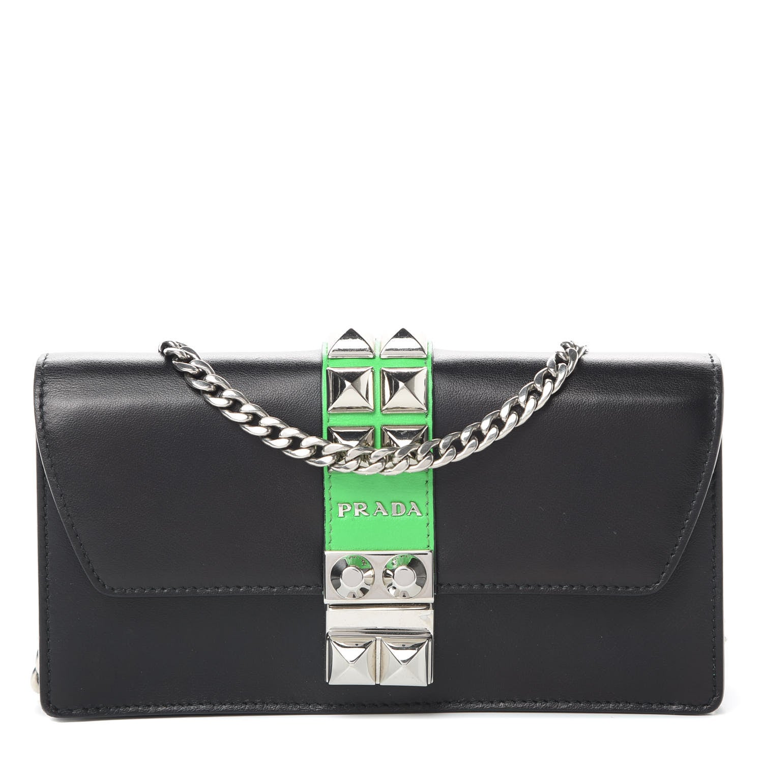 Prada City Calfskin Studded Mini Elektra Crossbody Bag Black Verde 1 of 15