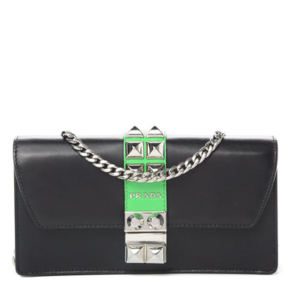 Prada City Calfskin Studded Mini Elektra Crossbody Bag Black Verde 1 of 15
