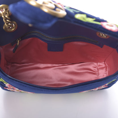 Gucci Velvet Matelasse Deer Embroidered Small GG Marmont Shoulder Bag Cobalt 5 of 8