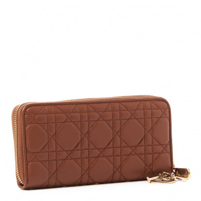Christian Dior Lambskin Cannage Lady Dior Zip Wallet Tan 3 of 8